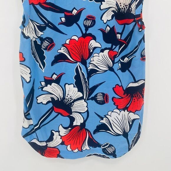 J. Crew Size 2 Blue Sleeveless Silk Popover Shirt in Deco Floral Blouse Top - Picture 9 of 9